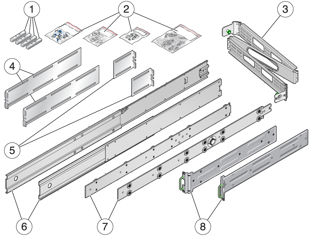 image:Package contents for 19-inch sliding rail kit with the CMA.