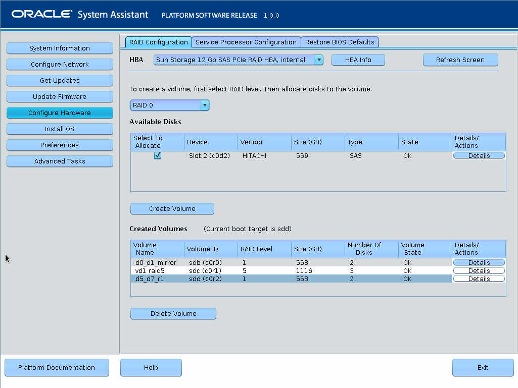 image:The illustration shows the OSA RAID configuration screen.