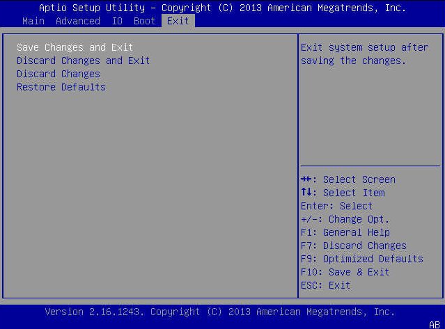 image:This figure shows the settings on the BIOS Save and Exit                                 window.