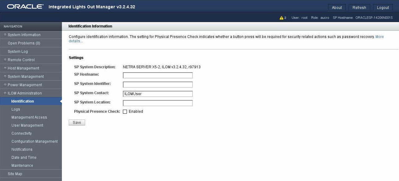image:A figure showing the Identification Information page.