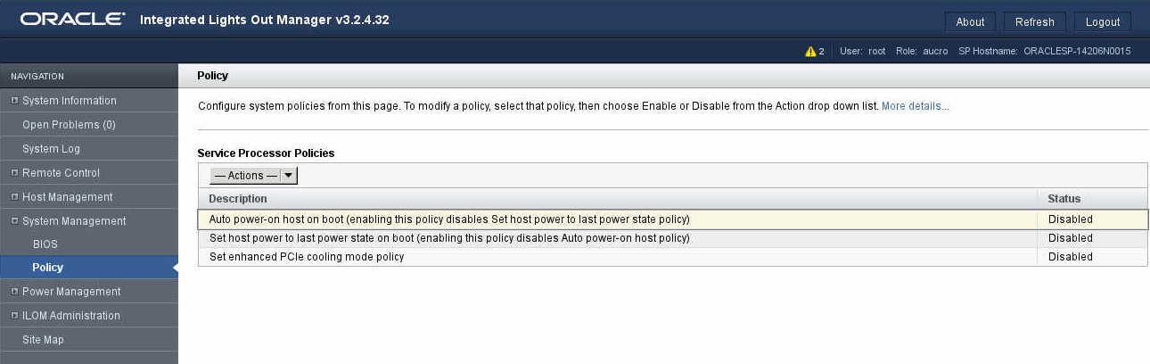 image:window showing options for configuring management                                 policies.