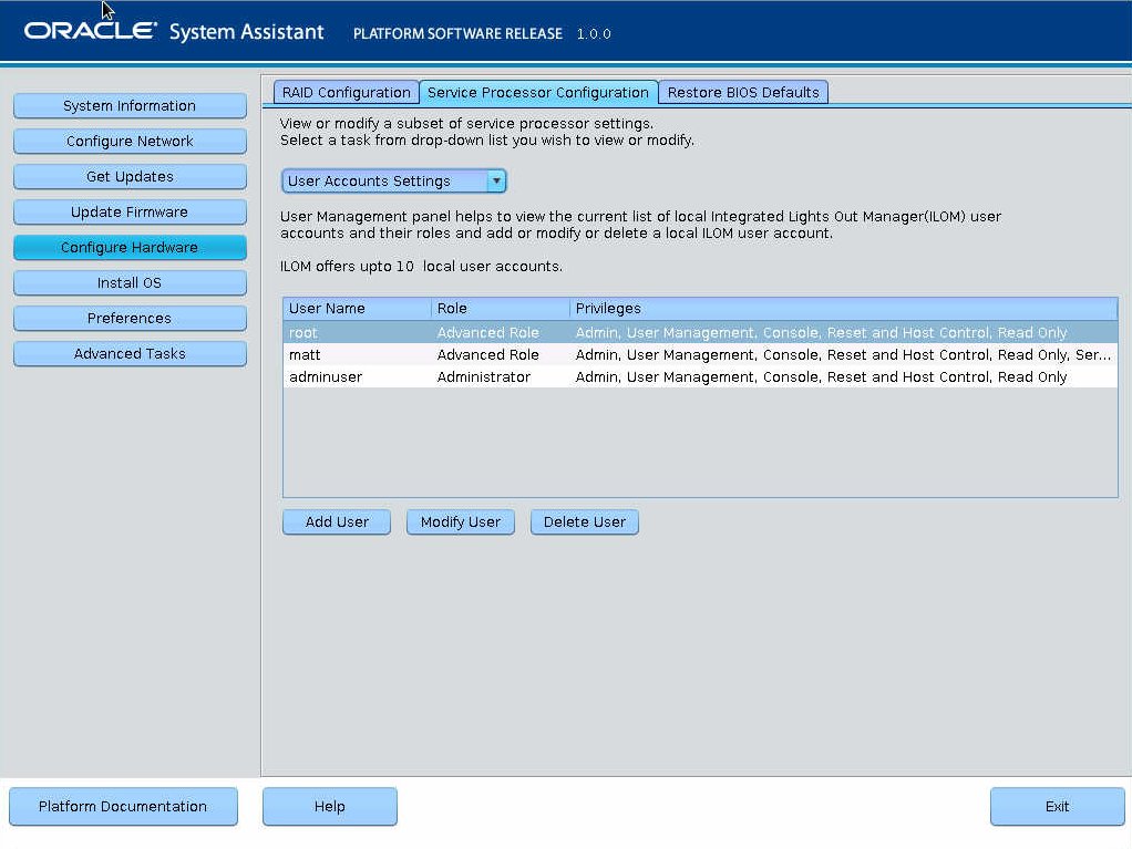image:This figures shows the OSA SP User Configuration                                 window.