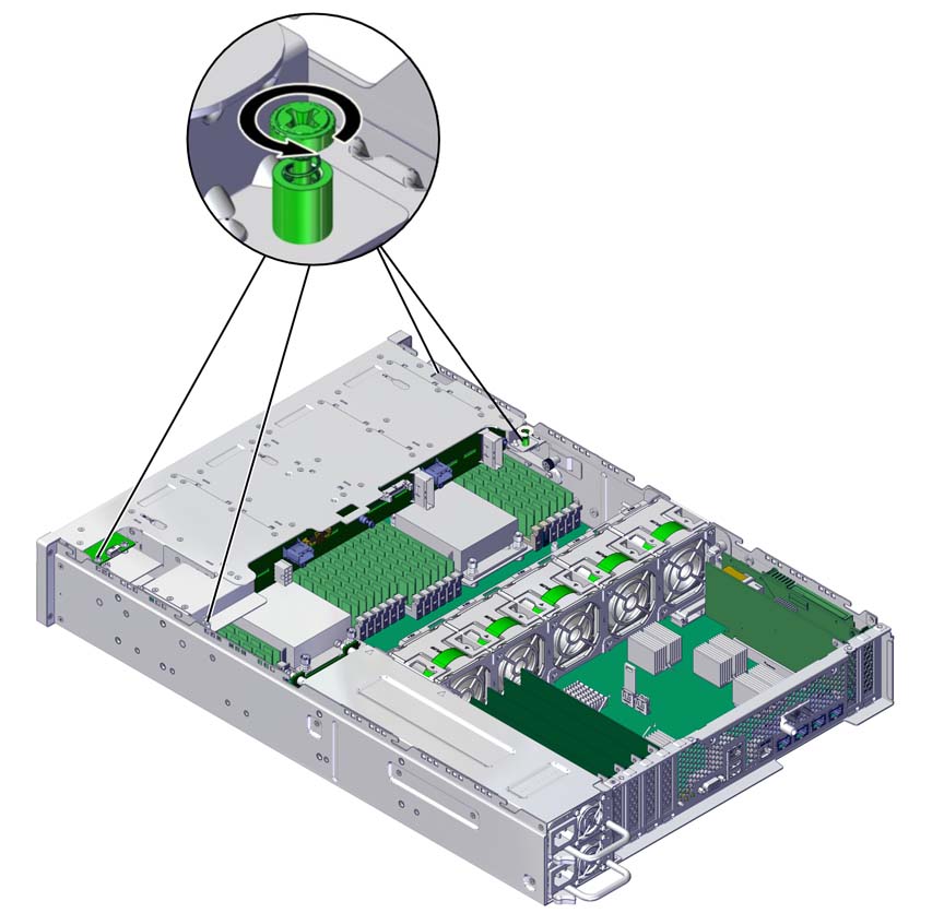 image:The illustration shows loosening the drive cage screws.
