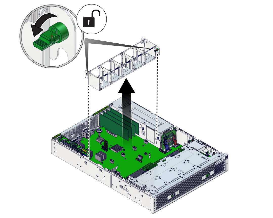 image:The illustration shows removing the fan tray.