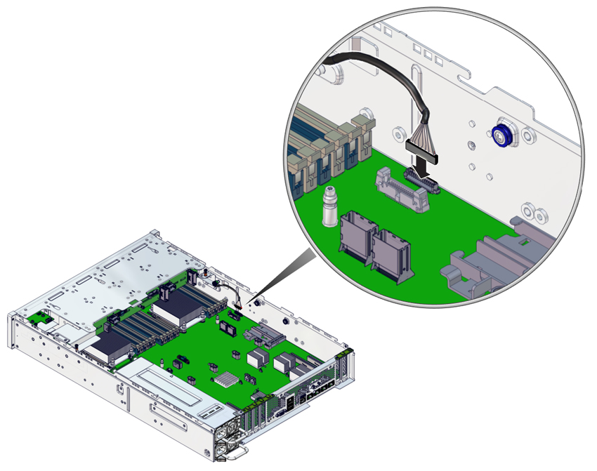 image:The illustration shows connecting the LED board cable on the                             motherboard.