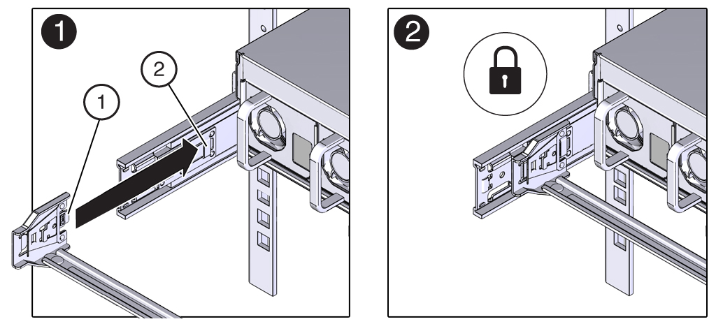 image:Figure showing how to attach CMA connector A into the left                                     slide rail.