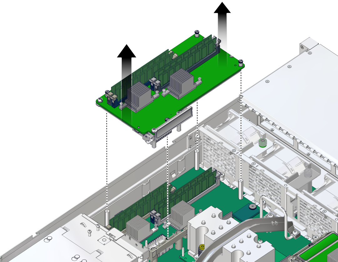 image:Figure showing how to remove the memory riser from the                             server.