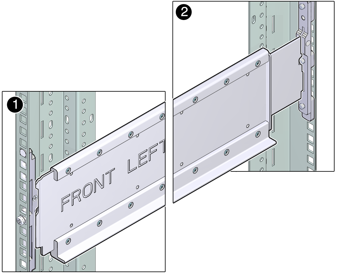 image:Graphic showing how to install the shelf rail                                 assembly.