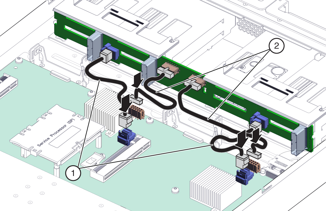 image:Illustration showing location of backplane power and data                                     cables.