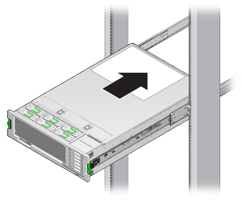 image:Image représentant le serveur en cours d'insertion dans le rack.