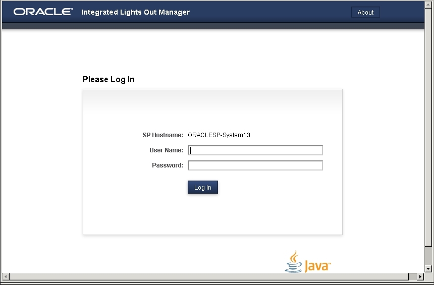 image:Graphique illustrant l'écran de connexion à Oracle ILOM