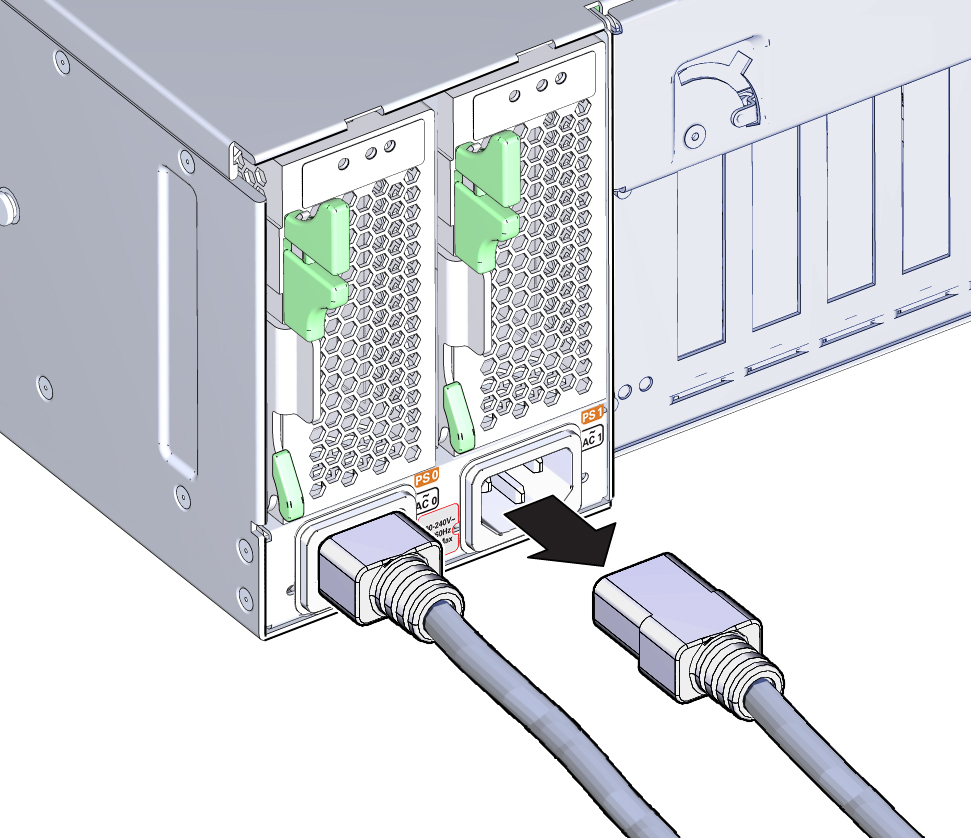 image:電源装置のケーブルの取り外しを示す図。