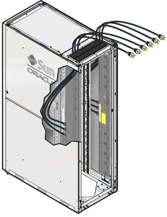 image:Figure shows routing of power cords from the top of the                                 rack.