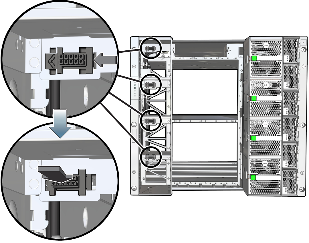 image:Illustration that shows how to release panel mount                             connectors.