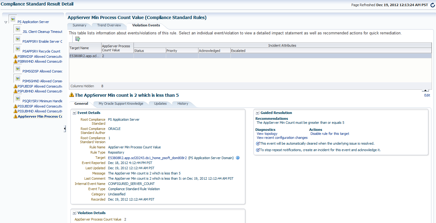 Compliance Standard Result Details page