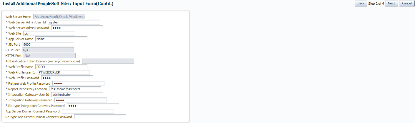 Install Additional PeopleSoft Site : Input Form(Contd.)page