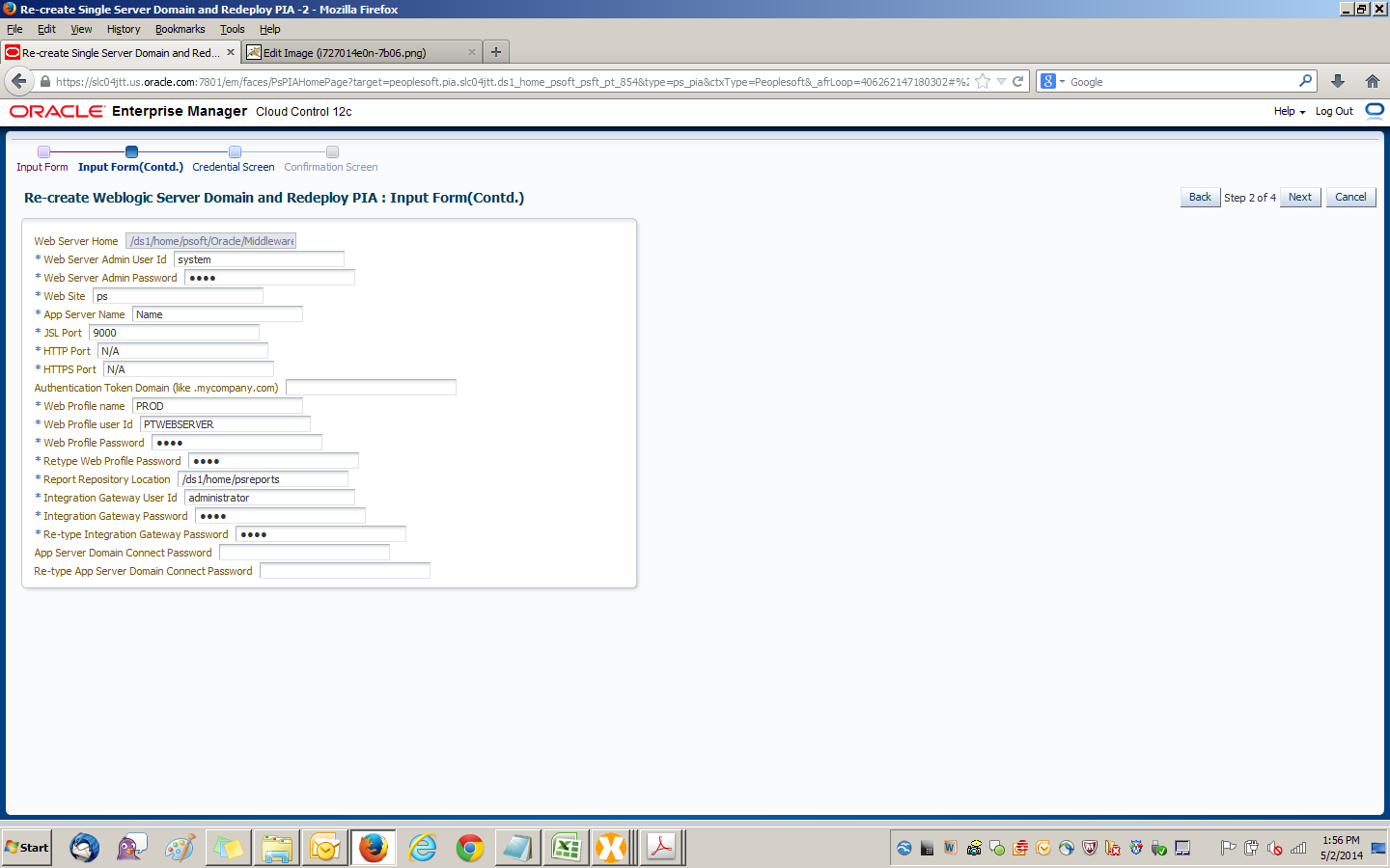 Recreate Weblogic Server Domain and Redeploy PIA : Input Form(Contd.)