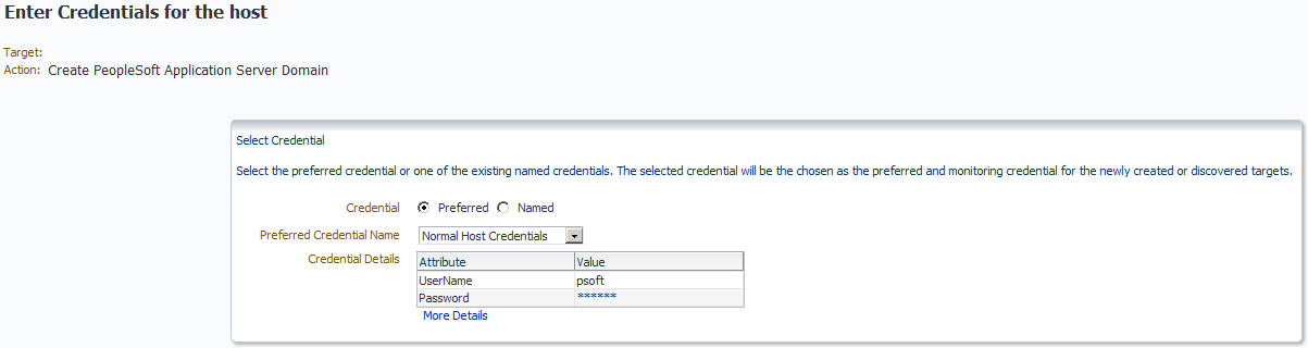 Enter Credentials for the host page