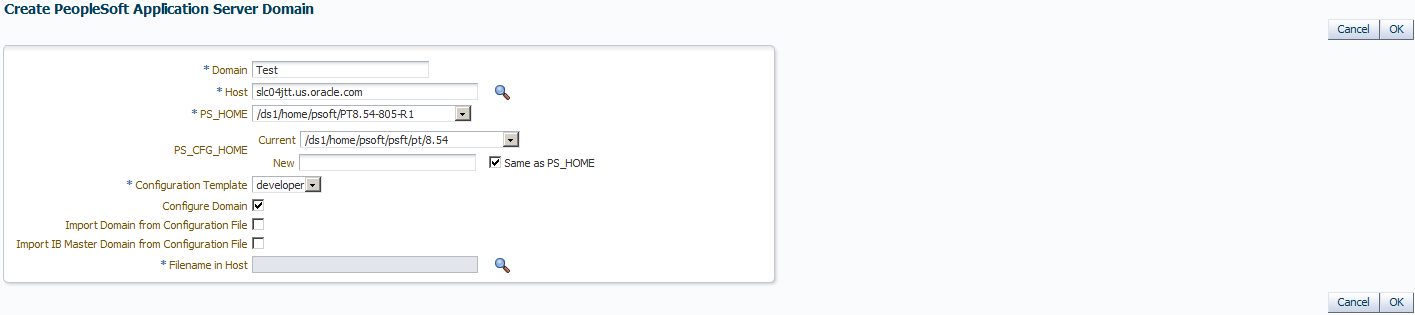 Create PeopleSoft Application Server Domain page