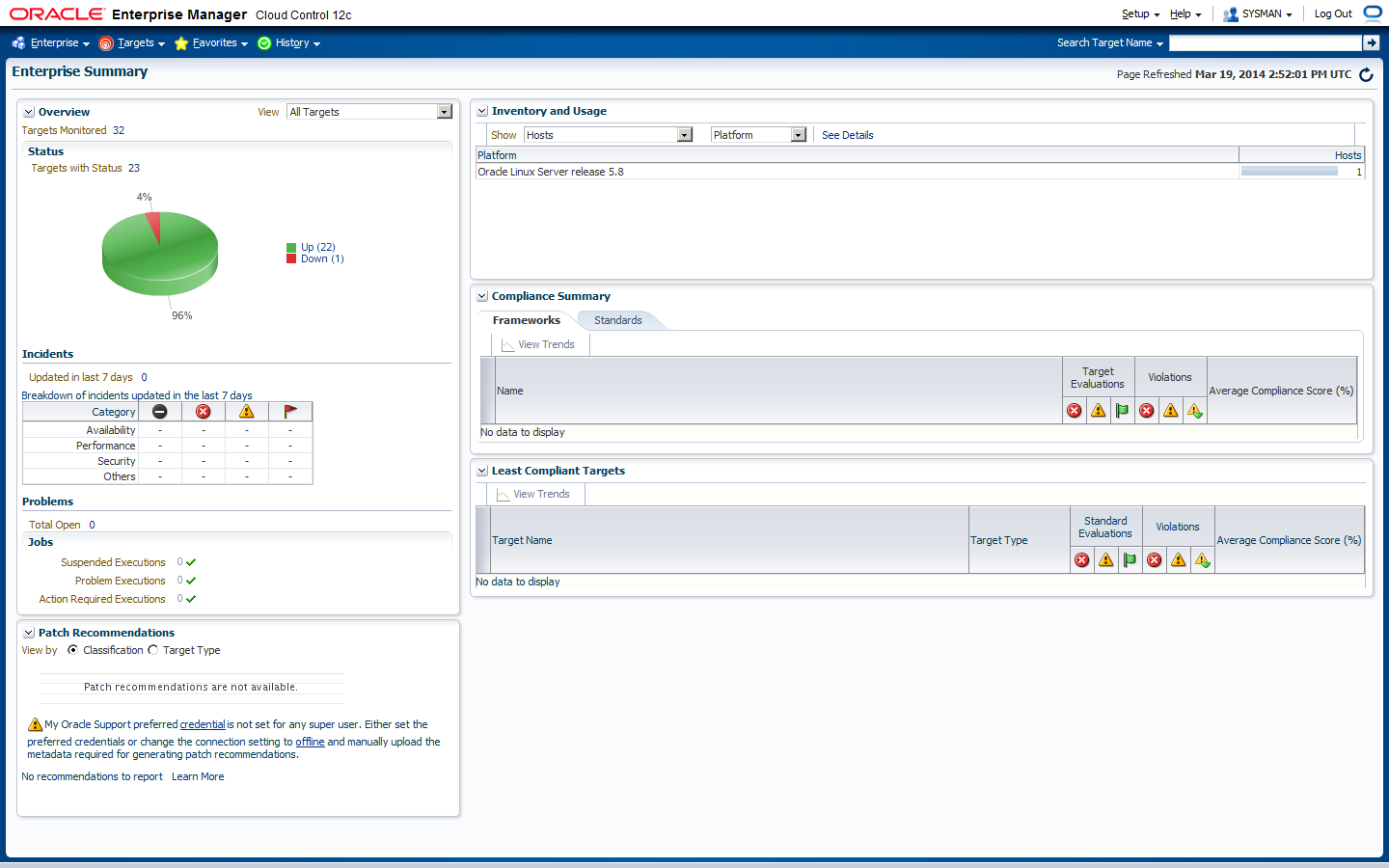 Oracle Enterprise Manager Homepage