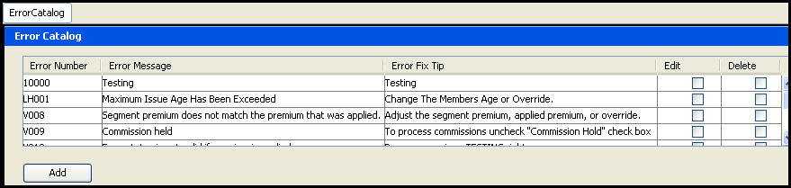Error Catalog