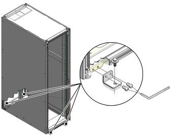 Figure showing Oracle Private Cloud Appliance being secured using mounting brackets.