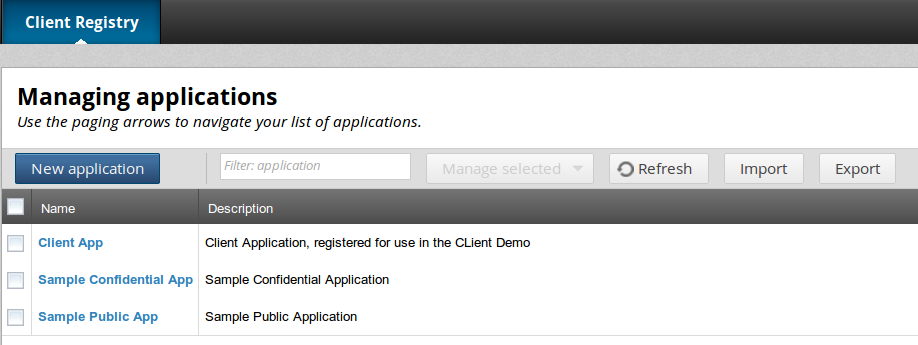 Client Application Registry HTML Interface