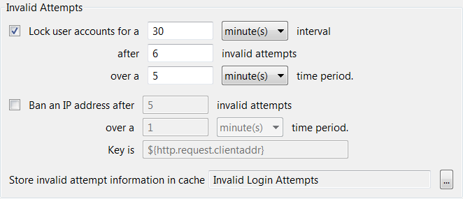 Example settings for invalid attempts