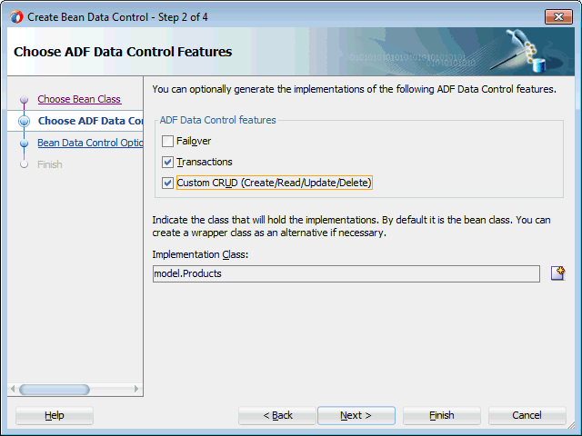 ADF Data Control Featuresの指定
