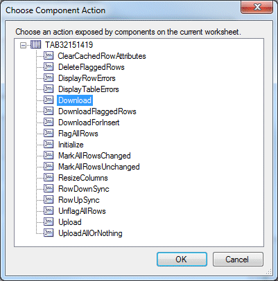 Choose Component Actionダイアログ