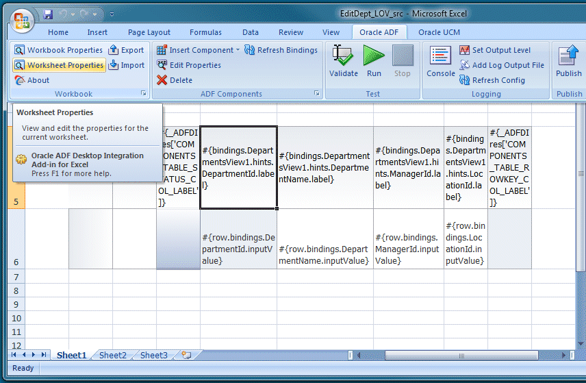 Worksheet Propertiesボタン