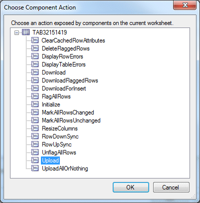 Choose Component Actionダイアログ