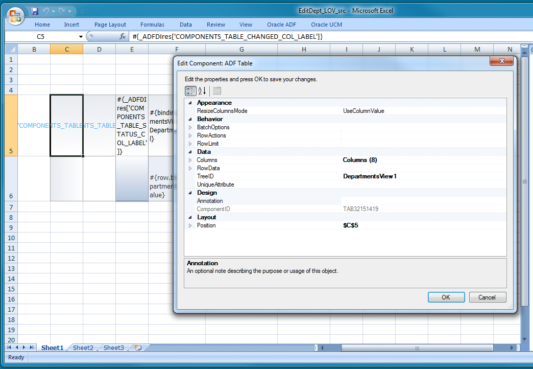 Excelリボンに表示されたOracle ADFタブ