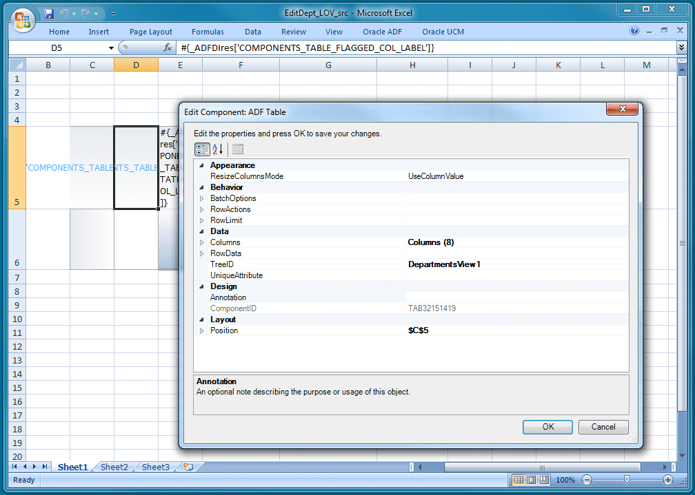 Excelリボンに表示されたOracle ADFタブ