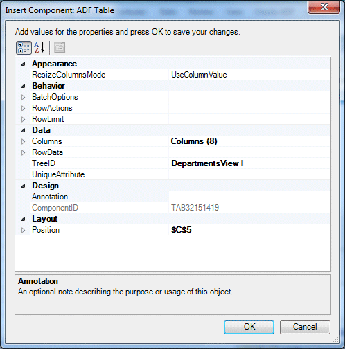 Insert Component:  ADF Read-only Tableダイアログ