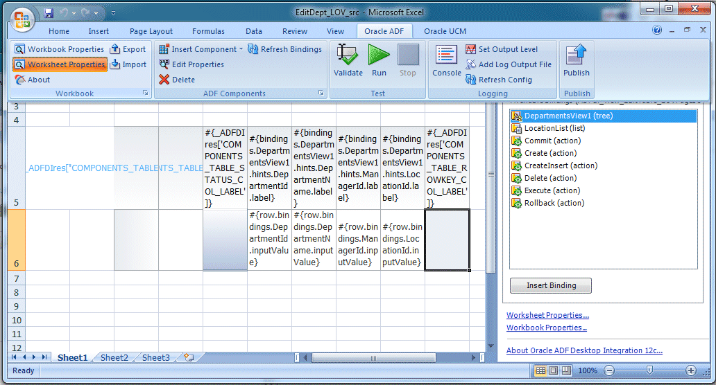 Excelリボンに表示されたOracle ADFタブ