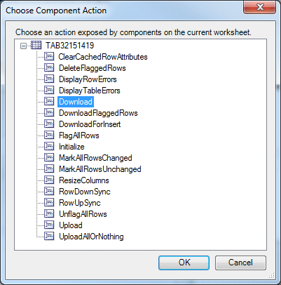 Choose Component Actionダイアログ