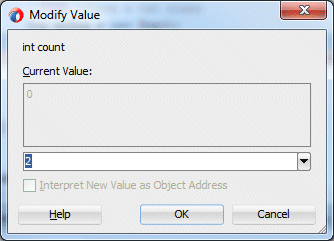 新しい値として2を入力したModify Valueウィンドウ。