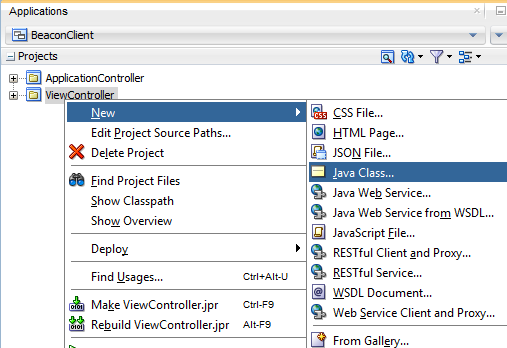 アプリケーション・ナビゲータで選択されたadfmf-feature.xml