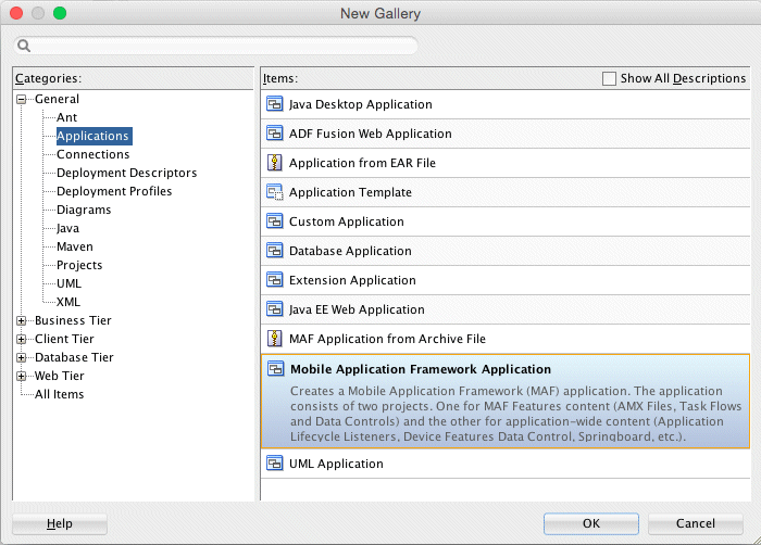 New Galleryのモバイル・アプリケーション項目
