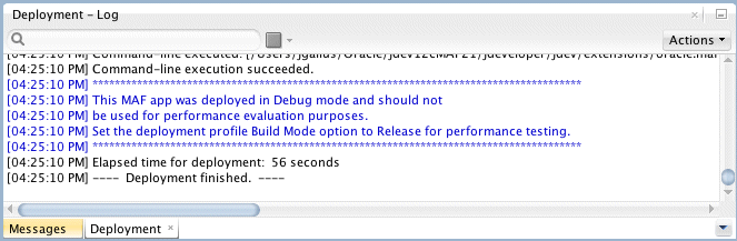 Deployment Logウィンドウ - デプロイの終了