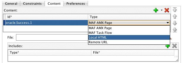 適切なタイプが設定されたContentタブ