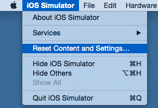 Quit iOS Simulatorメニュー・オプション