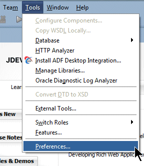 preferences menu