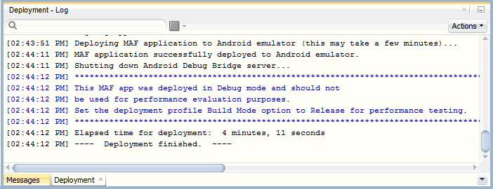 Deployment Logウィンドウ - デプロイの終了