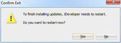 JDeveloperの再起動メッセージ