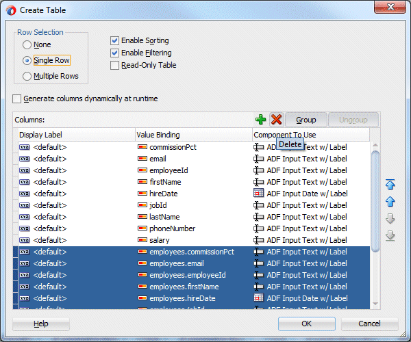Edit TableダイアログのColumns