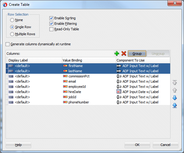Edit TableダイアログのColumns