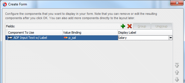 Create FormダイアログのFields