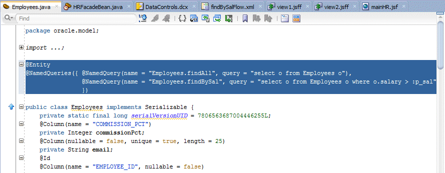 Entity BeanのJavaコード